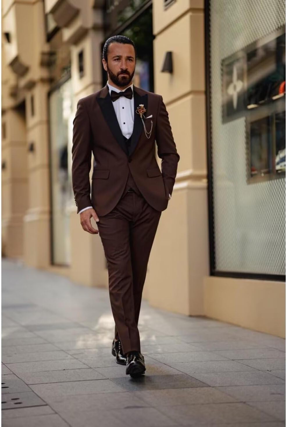 Wangyue Double Breasted Mens Tuxedo Suit Set 3 Piece Wedding Tuxedos for Men Slim Fit Prom Suits Groom Tux with Bow Tie - Image 2