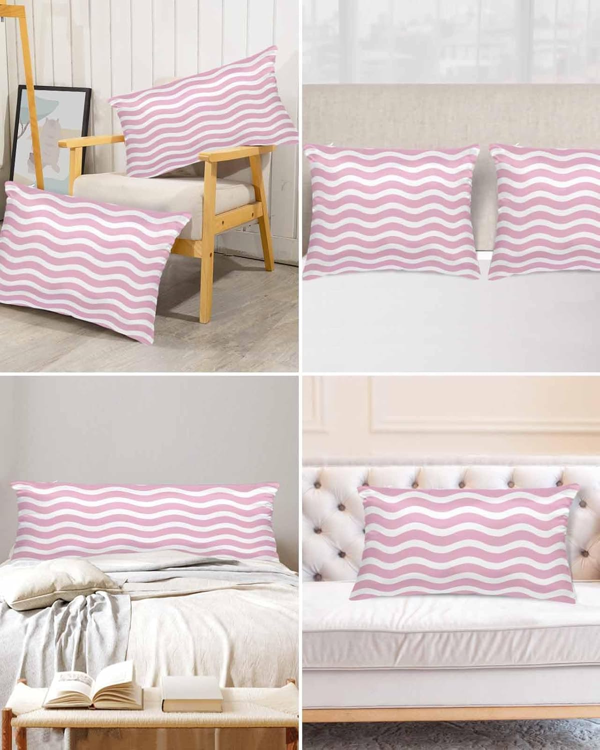 Ocean King Pillow Cases, Pink Water Ripple Striped Satin Pillow Case Cover with Smooth Hidden Zipper Closure, Soft Throw Pillow Covers Cases for Couch Sofa Home Decoration 20 X 40 Inches