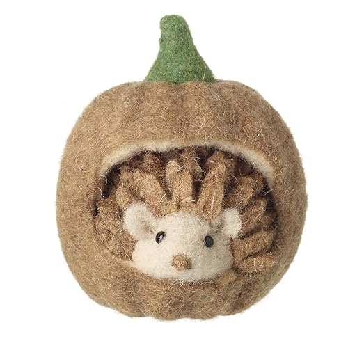 B4E Felt Hedgehog In Pumpkin Adorable Christmas Decoration, 10cm