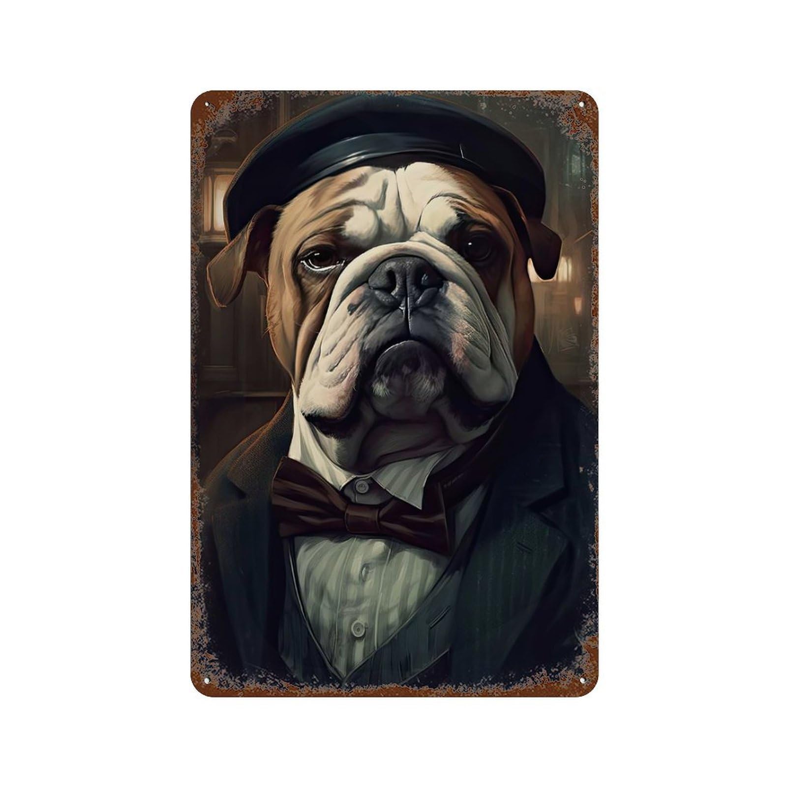 Garage Style Bulldog Dog Gangster Rust Effect Tin Sign 11.8"x7.9", Farmhouse Wall Decor for Bar And Workshop