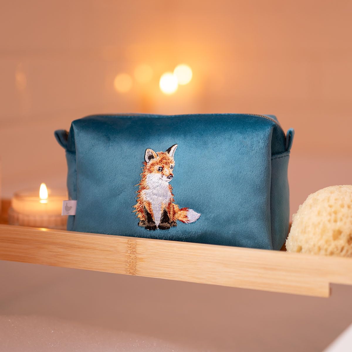 Wrendale Designs by Hannah Dale 'Daydreamer' Fox Embroidered Make Up Bag, Blue - Image 2