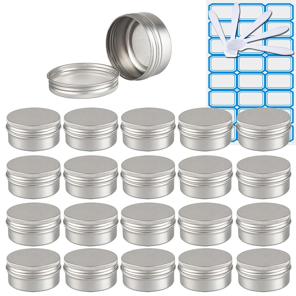 30 Pièces 50ml Pots en Aluminium Vide Rond Argent Petit Cosmétiques Pot Conteneurs for Fait Main Bougies Crème Baume Voyage, 5X Spatule, 2X Étiquettes
