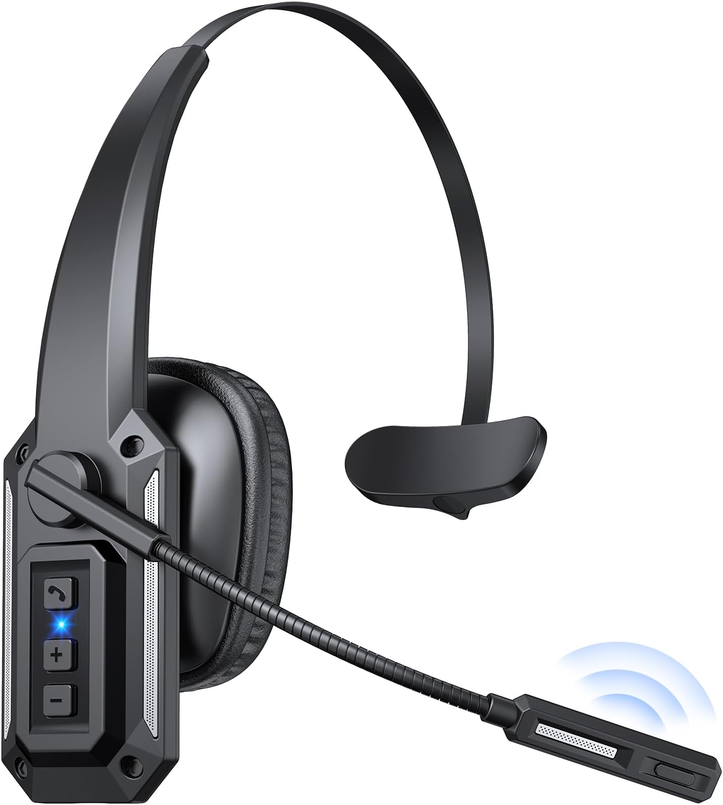 Bluetooth Headset with Microphone, Trucker Bluetooth Headset with Noise Cancelling & Mute Button, V5.3, 60Hrs Working Time, Wireless Headphones with Mic for Work/Cellphone/Laptop/Office - Black