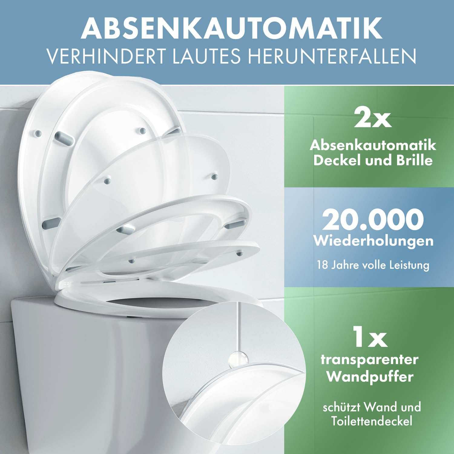Toilettendeckel - WC Sitz mit Absenkautomatik - antibakterieller Toilettensitz mit Quick-Release Funktion - Toilettendeckel oval - Toilettendeckel mit Absenkautomatik - Klodeckel