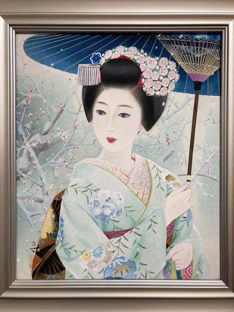 真作保証】中尾淳「舞妓」日本画 直筆サイン 落款 共シール有り