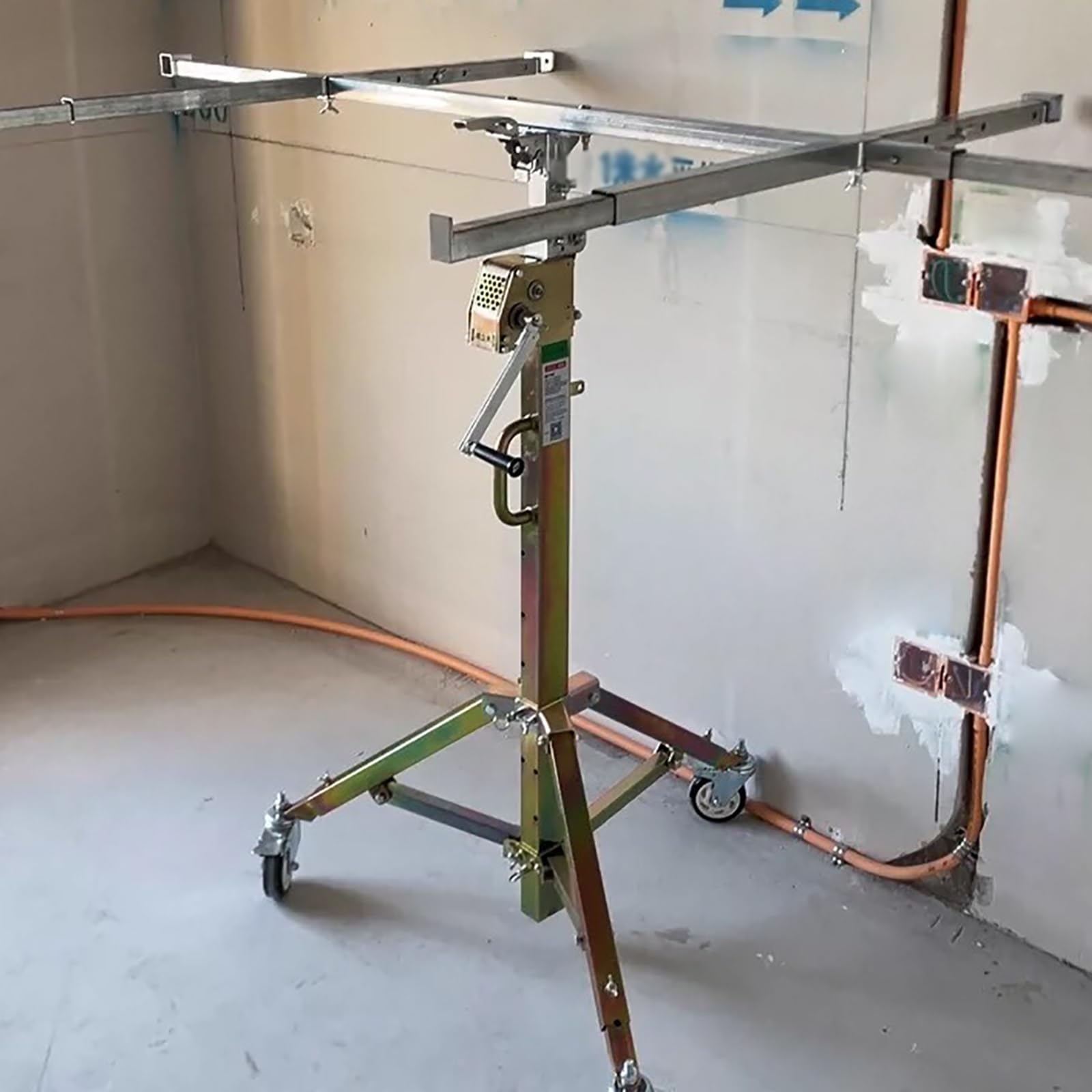 One-Person Operation Drywall Jack Lift - Steel Stable Drywall Lift Panel Hoist w/Adjustable Telescopic Arm - Heavy Duty Sheetrock Lift for Commercial & Home Use - Easy Assembly(Model 3 max H 4m/13.1ft