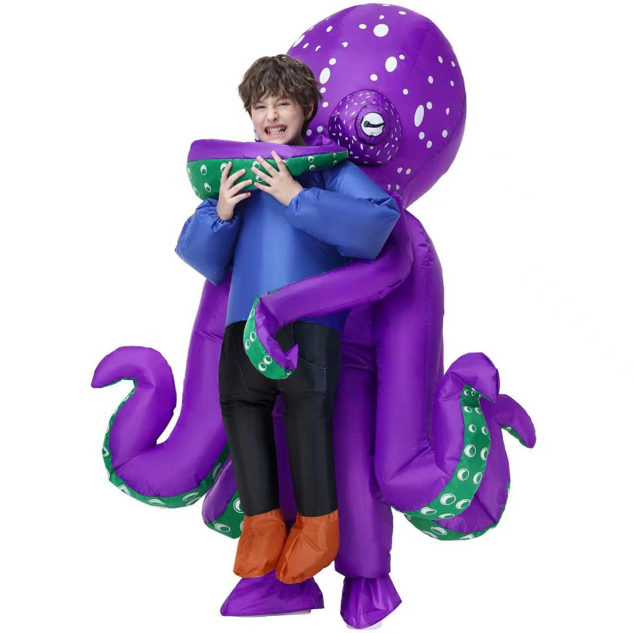 Poptrend Inflatable Octopus Costume for Adult, Inflatable Blow up Costumes Octopus Halloween Costumes Men Women Funny Fancy Dress Party Costumes (Purple Kids)
