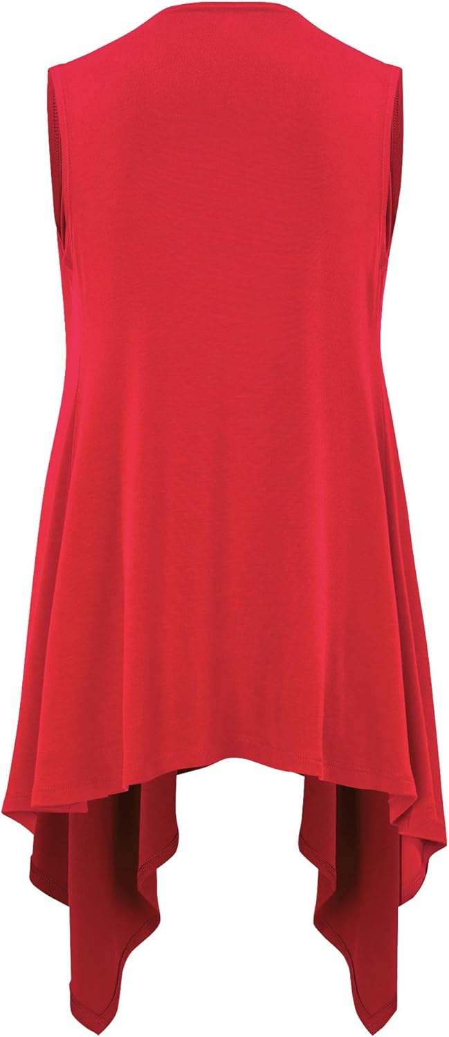 Lock and Love Women's Sleeveless Print/Solid Draped Open Front Cardigan Vest Asymmetric Hem Plus Size - Image 2