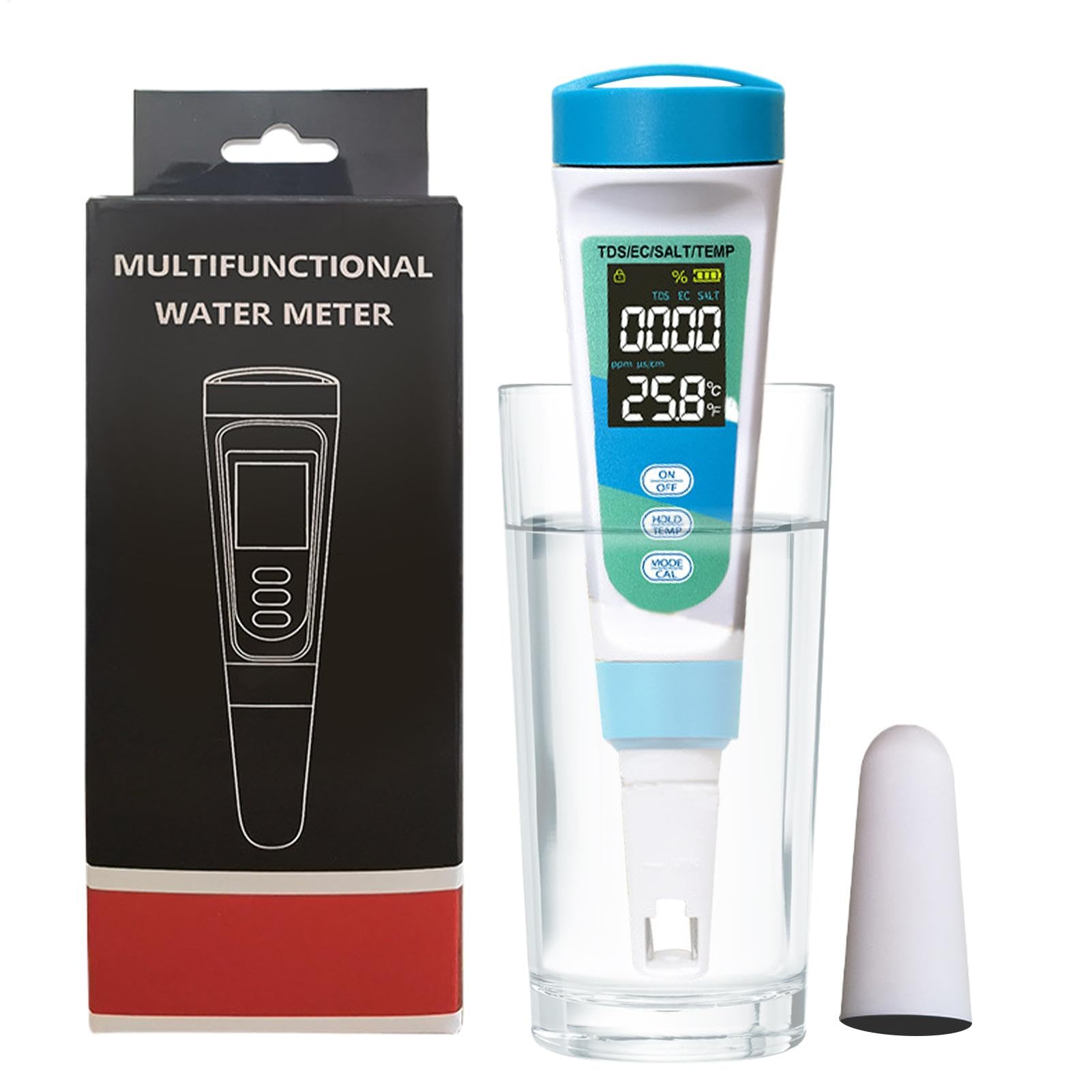 Medidor de prueba de agua, medidor de salinidad para acuario, Kit de prueba digital TDS y EC 4 en 1 herramienta de prueba multifuncional para acuario, agua salada, tanques de