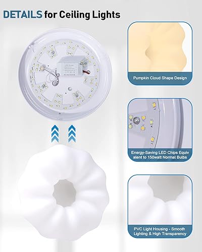 Miniatura 3 de Shenmoyl Lámpara de techo moderna y creativa con forma de nube de calabaza, 3000 K-6000 K, ajustable, 24 W, 11.8 pulgadas, cerca de la luz de techo