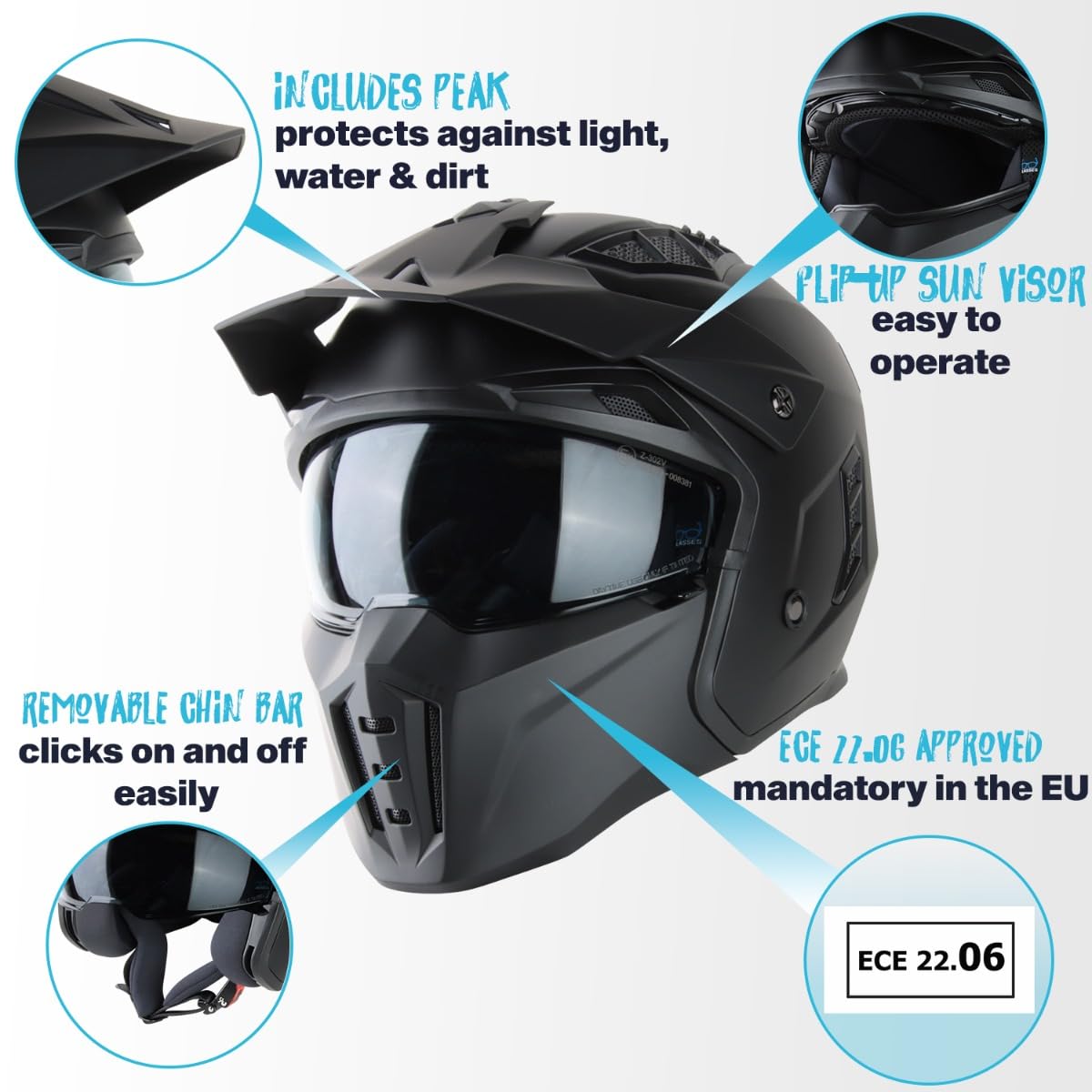VINZ Kioto Jet Kask / Streetfighter Kask | ECE 22.06 onaylı