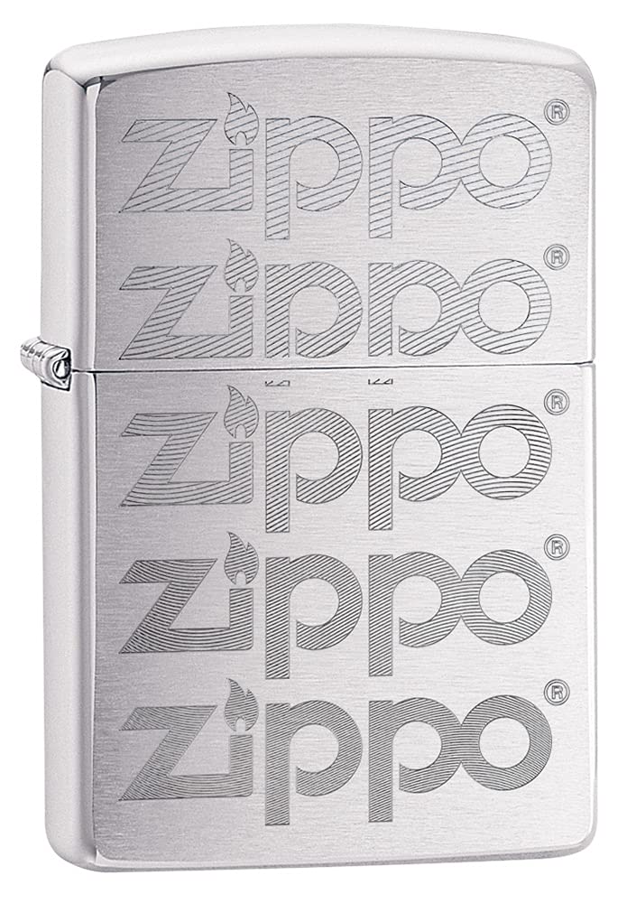 Zippo Encendedor a Prueba de Viento - Diseño de Logo - Grabado Automático en Acabado Cromo Cepillado - Recargable - Reutilizable - Diseño a Prueba de Viento - Caja de Regalo - Hecho en EEUU