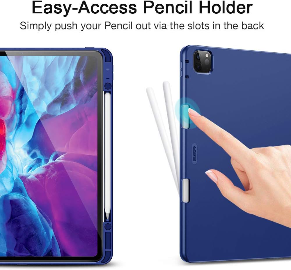 ESR for iPad Pro 12.9" Case 2020 & 2018 with Pencil Holder, Rebound Pencil iPad Case with Soft Flexible TPU Back Cover, Auto Sleep/Wake, and Multiple Viewing Stand Modes - Blue