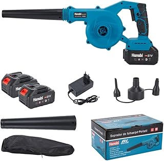Soprador Aspirador de Folhas Pó Sem Fio Portátil Brushless 21V 2 Baterias Hanabi