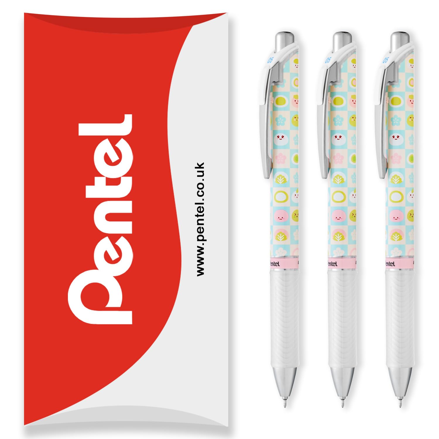 Pentel Energel BLN75 Retractable Gel Ink Rollerball Pen - 0.5mm - 54% Recycled - Black Ink - In Envelope Gift Packaging (3 Pack, Mochi)