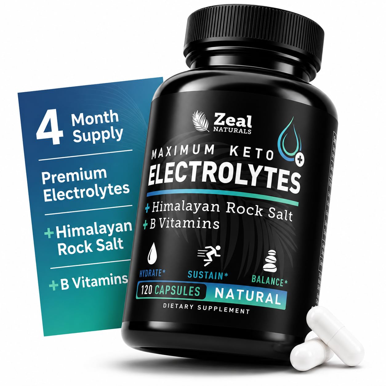 Zeal Keto Electrolyte Capsules - 120 Capsules | Keto Electrolytes Tablets for Rehydration | B-Vitamins + Pink Himalayan Salt | Potassium, Zinc, Magnesium, Sodium | Hydration Supplement — Amazon image 8
