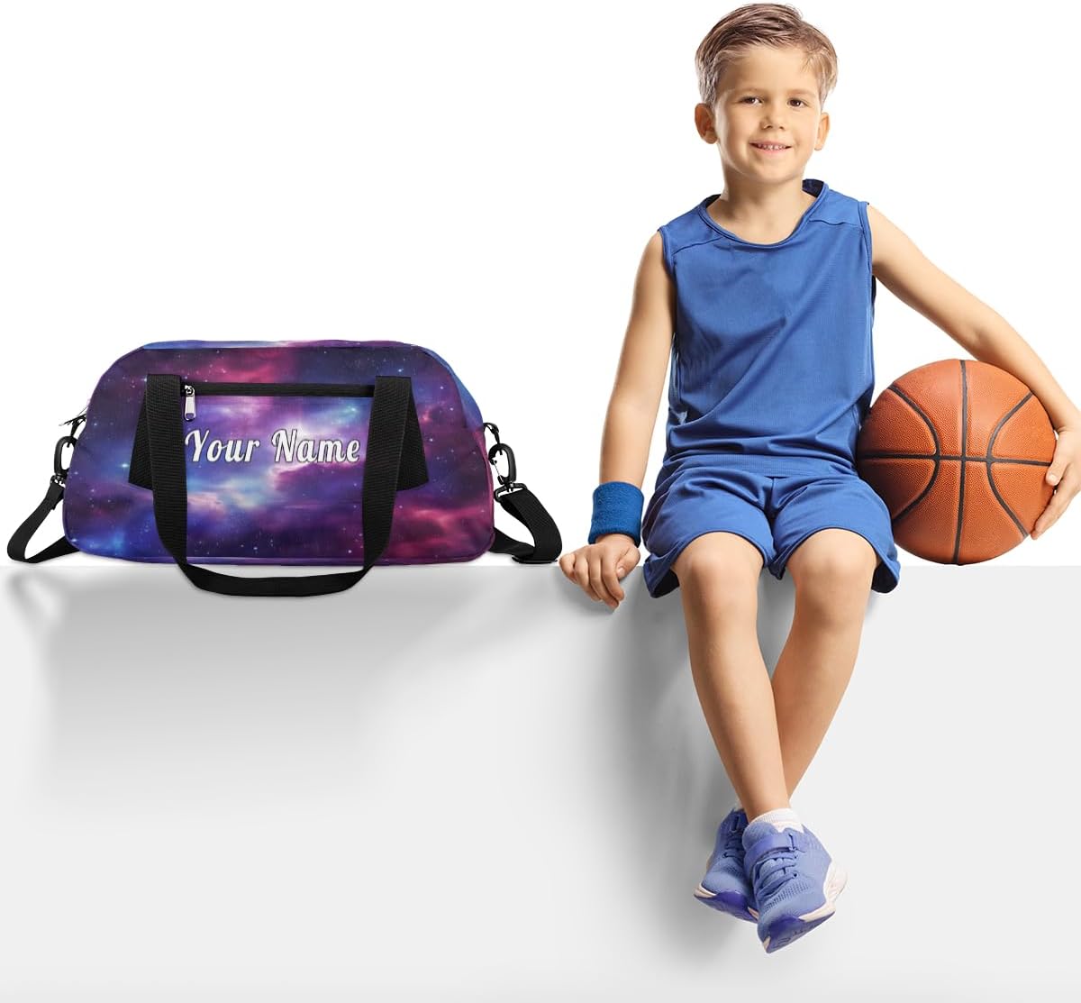 Personalized Kids Duffel Bag Galaxy Star Universe,Custom Sport Gym Bag for Boys Girls,WWeekender Overnight Bags Travel Duffel Bag,Customized Kids Gift
