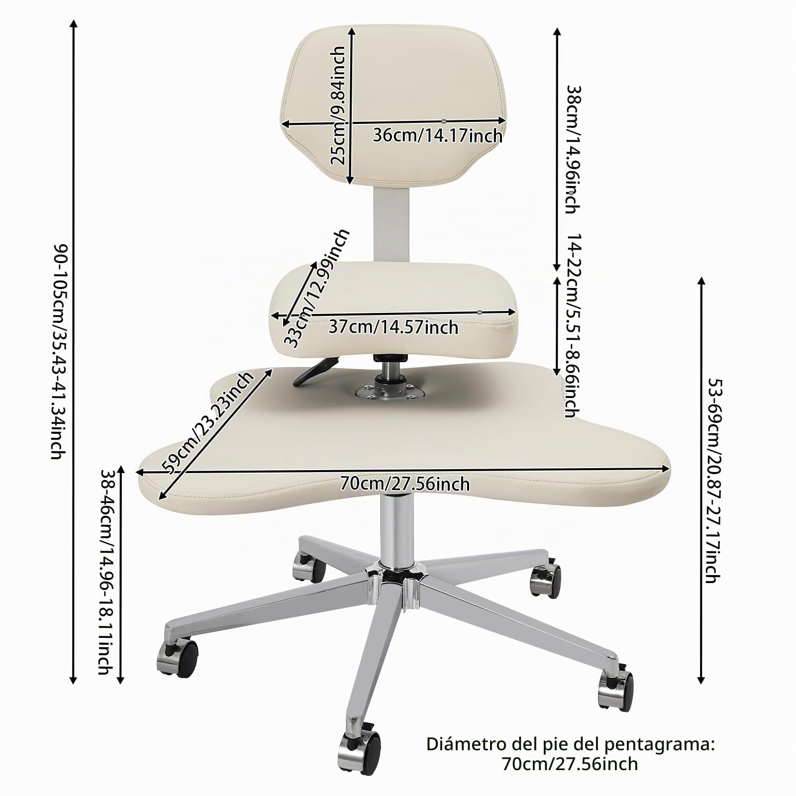 Silla de meditación de oficina con 5 ruedas, patas cruzadas, capacidad de carga de 130 kg, altura ajustable, ergonómica, para oficina, hogar, color blanco