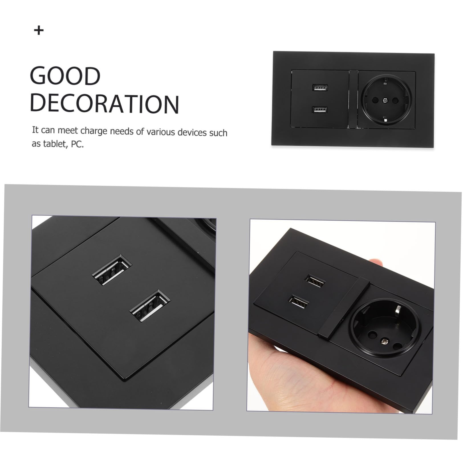 2 Piezas Enchufe de Pared Europeo Estándar Tipo con Doble USB Cargador Negro para Hogar Oficina Hotel