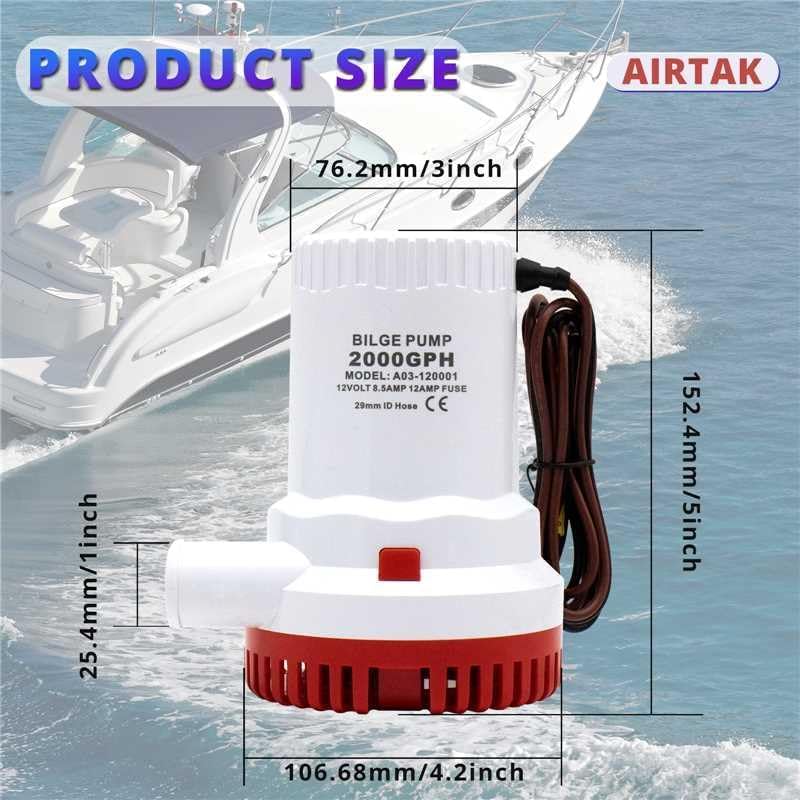 Miniatura 3 de Bomba de agua de sentina para barco, 12 V, 2000 gph, bomba de sentina marina para estanques, piscinas, spas silenciosa, barco, caravana, caravana,
