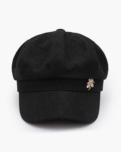 Miniatura 3 de Marotow Boina de ala para mujer, gorra de boina lisa con insignia de abeja, gorra de boina elástica para todas las estaciones, sombrero de pintor