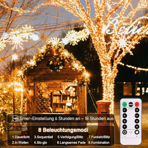 DBFAIRY Lichterkette Batterie, 2x10M 100 LED Lichterkette Batterie mit Fernbedienung 8 Modi und Timer, Wasserdicht Lichterketten Draht für Innen Außen Party Hochzeit Weihnachten Deko (Warmweiß)