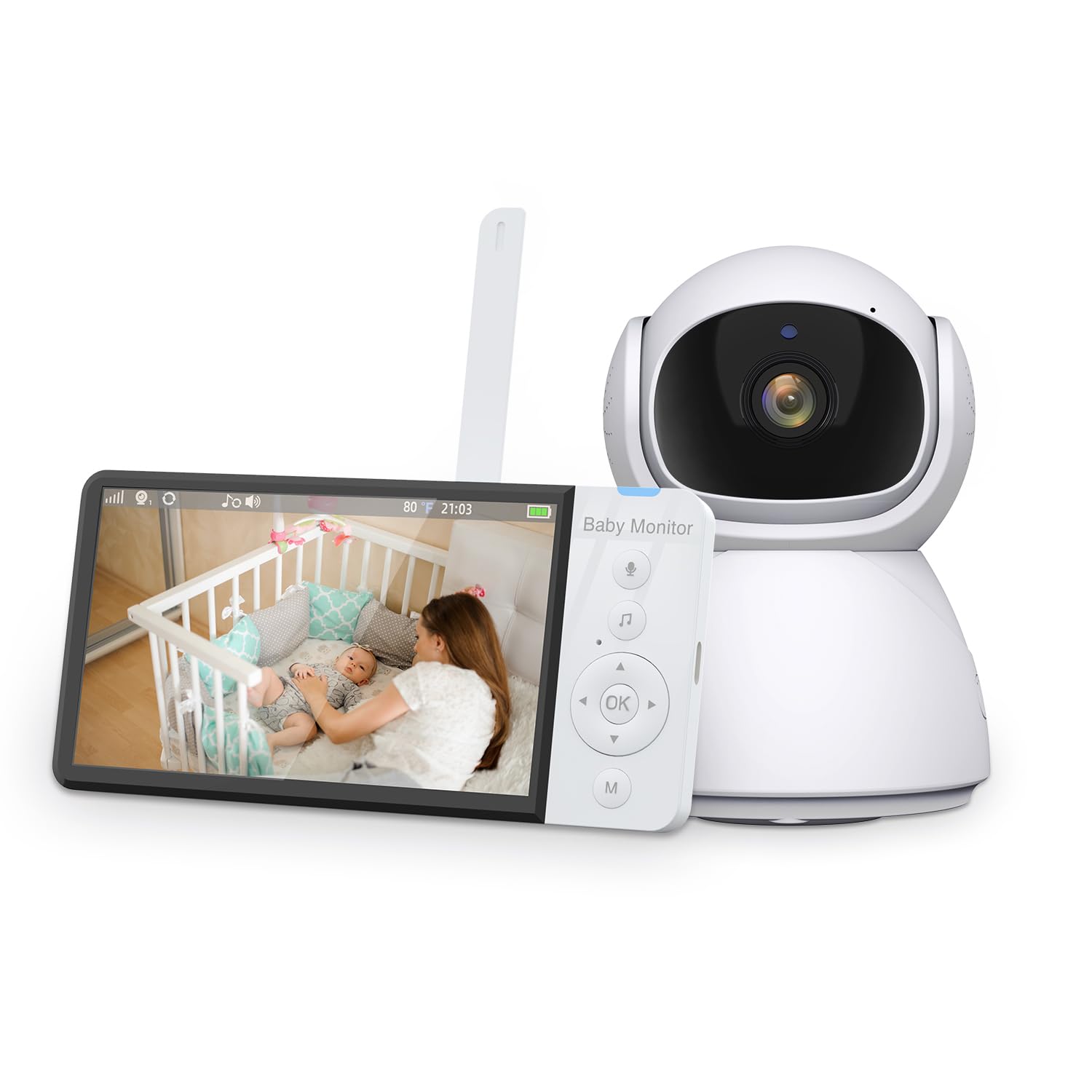 UK Technology - Baby Monitor with Camera and Night Vision, 5" LCD Screen, 20-Hour Battery Life, 300M Range, 2 Way Talk, Temperature Sensor, 360° Tilt, 1080p Video Resolution, No Wifi Required