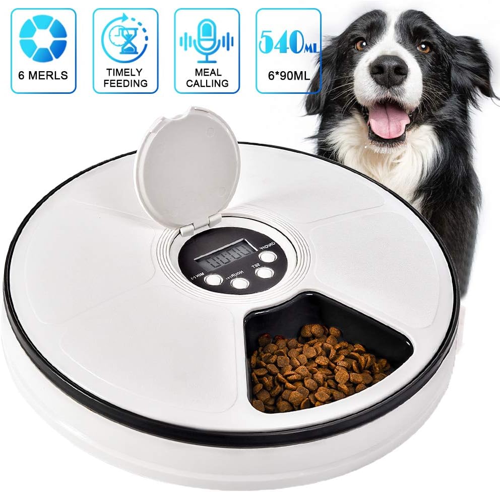 Pet Automatic Feeder Cats Dogs Timed Feed 6 Meal Trays Dry