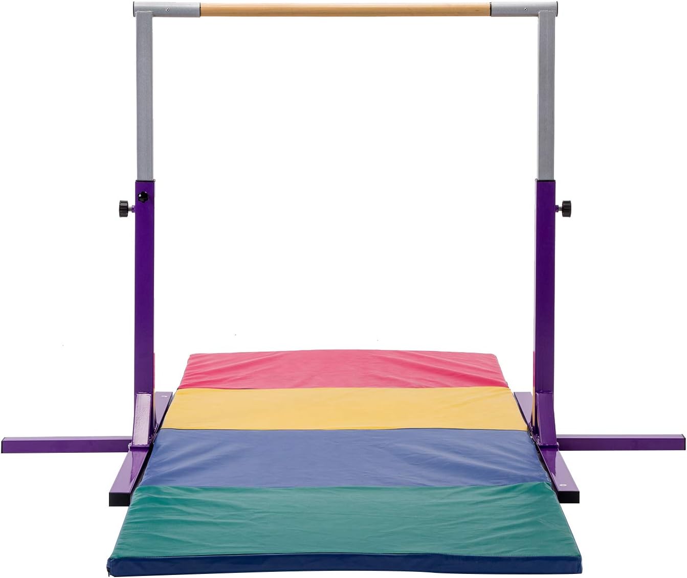 walsport Horizontal Gymnastic Bar with Folding Mat Combo Fitness Kip Bar Adjustable Height Expandable Equipment Junior Training Bar for Kids Purple