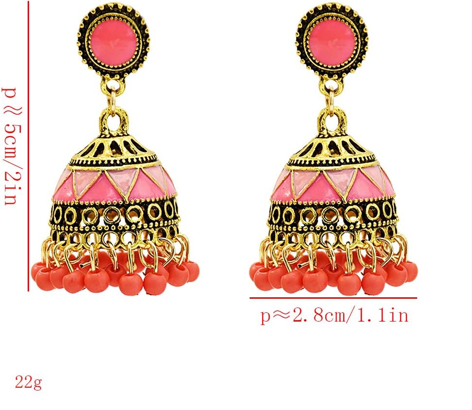 idealway 4-6 Pairs Indian Jhumka Jhumki Drop Dangle Earrings for Women Mexico Gypsy Enamel Earrings Ethnic Style Golden Ball Pendant Earrings Female - Image 9