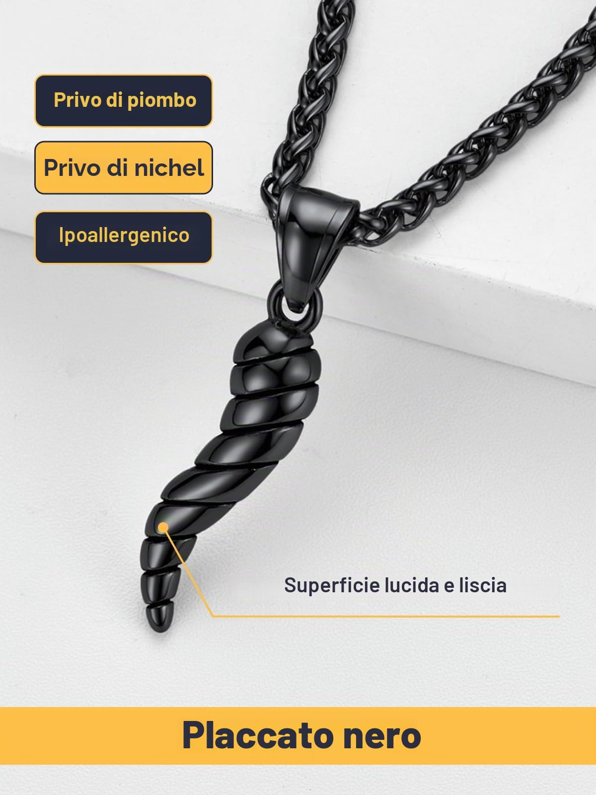U7 Collana con Ciondolo Corno Italiano in Acciaio Inossidabile Placcato Oro Nero Blu Collana Cornicello Portafortuna Con Catena Acciaio Inossidabile Regalo per Uomo e Donna