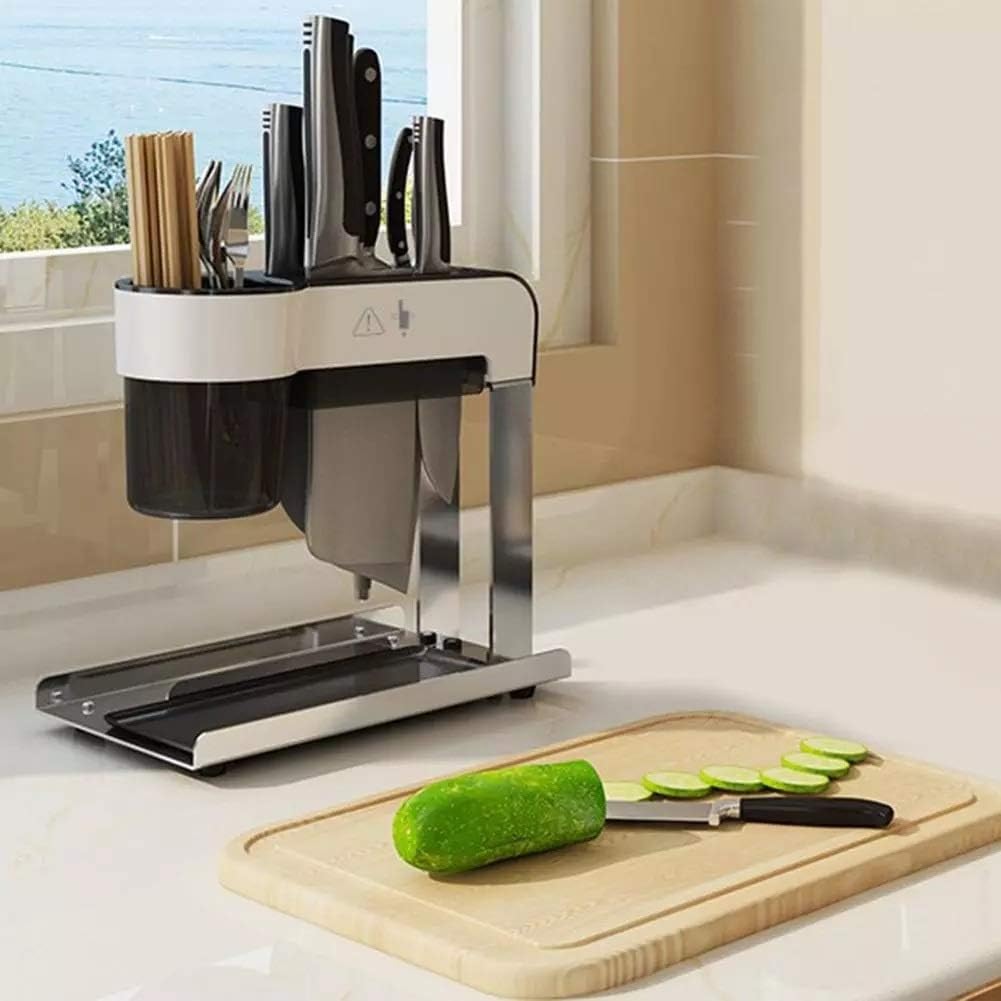 Cutting Board Holder Stainless Steel Drying Rack Kitchen 3 Divisions Compartment Storage Organizer Counter Display Stand(Without Knife)