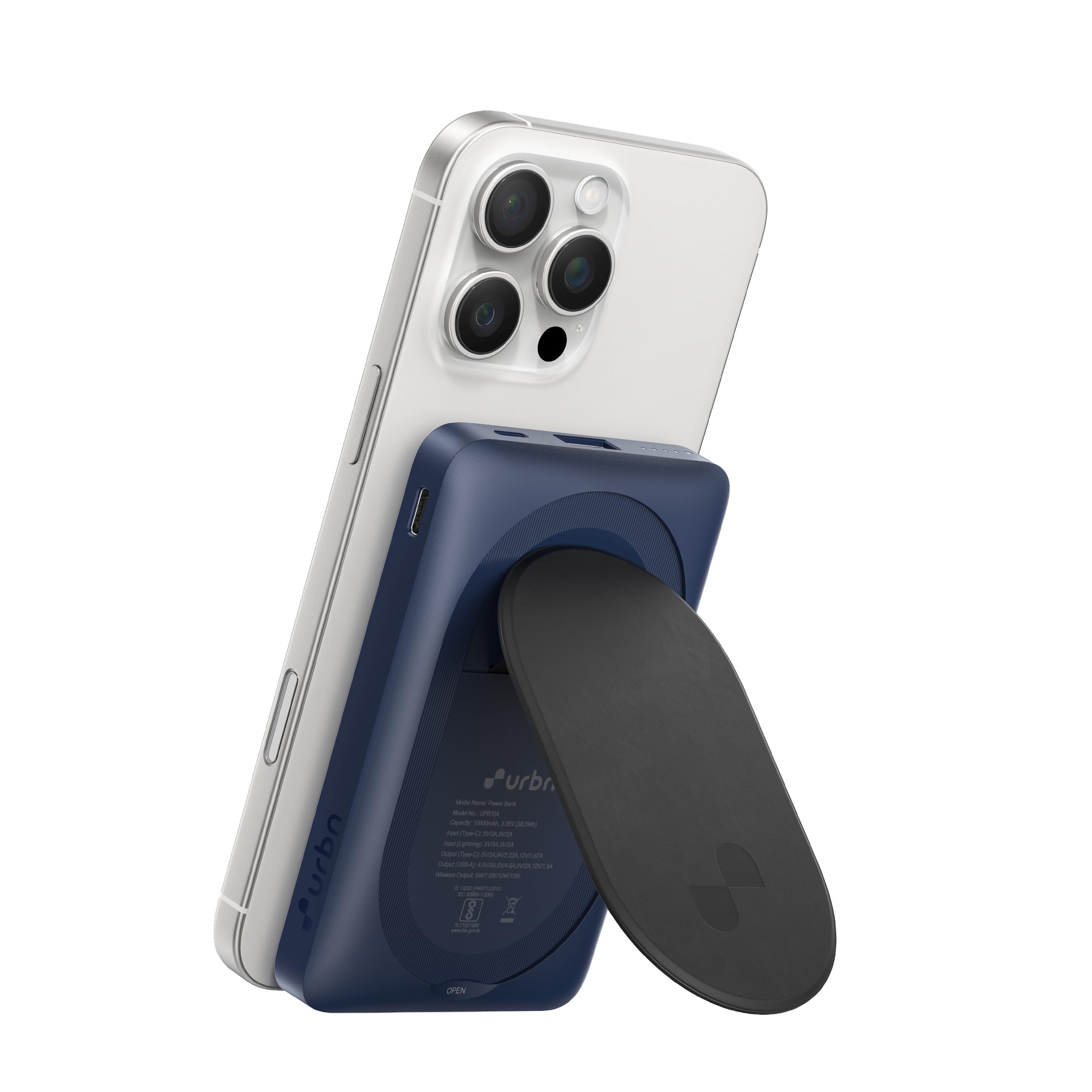 URBN 10000mAh Sleek MagSafe Power Bank with Kickstand | 15W Fast Wireless & 20W Wired Charging | Strong Magnetic Hold | Dual Input (Type-C & Lightning) | Triple Output | Pass-Through Charging (Blue)-image-31