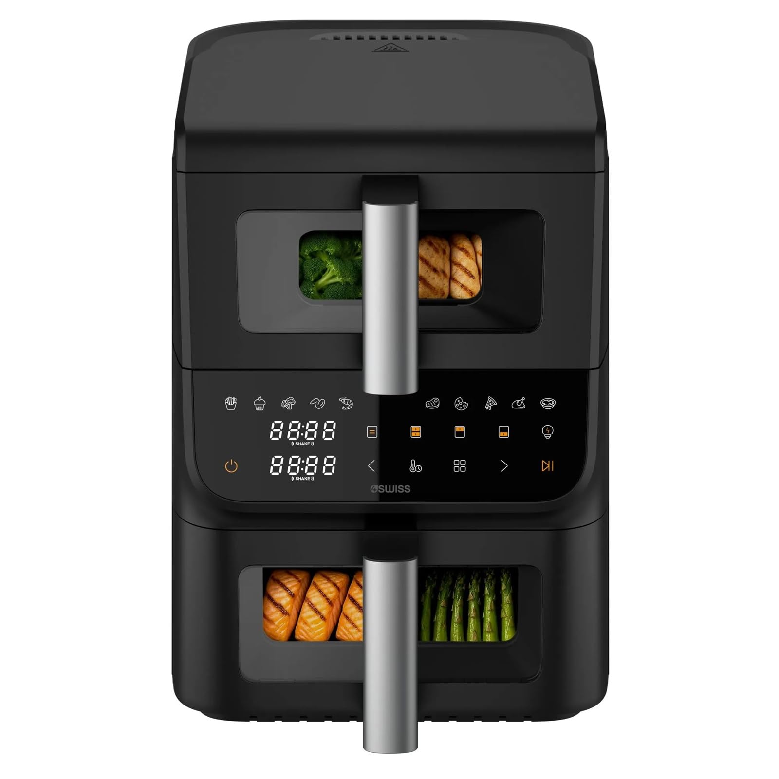 4Swiss Frytkownica Beztłuszczowa Air Fryer Dwukomorowa na Gorące Powietrze Airfryer Pionowy XXL Duża Pojemność do Pieczenia Mięsa Frytek Warzyw Ryb Oszczędzający Miejsce Łatwe Czyszczenie - ABB-225