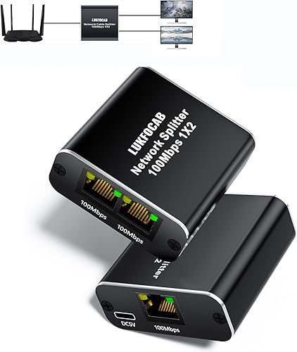 Divisor de red Ethernet, adaptador divisor Ethernet RJ45 de 1 a 2 2 dispositivos de red simultánea, divisor LAN con cable de alimentación USB,