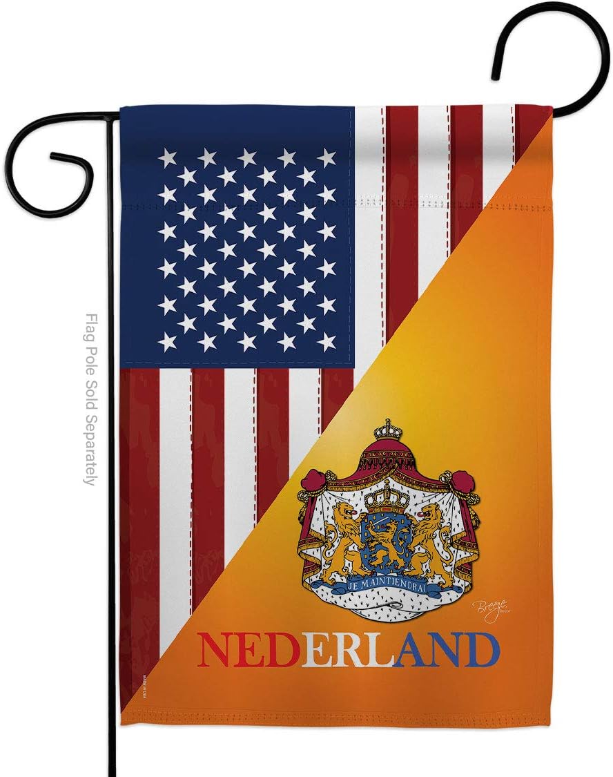 Breeze Decor - US Dutch Friendship Flags of The World - Everyday US Friendship Impressions Decorative Vertical Garden Flag 13" x 18.5" Printed in USA