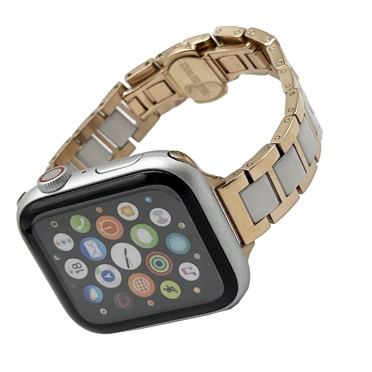 MeShow Ceramics Stainless Steel Band for Apple Watch 41mm 40mm 38mm Two Tone Stainless Steel Watch Band Ceramic Strap for Apple watch iWatch 8 7 6 5 4 3 2 1 SE