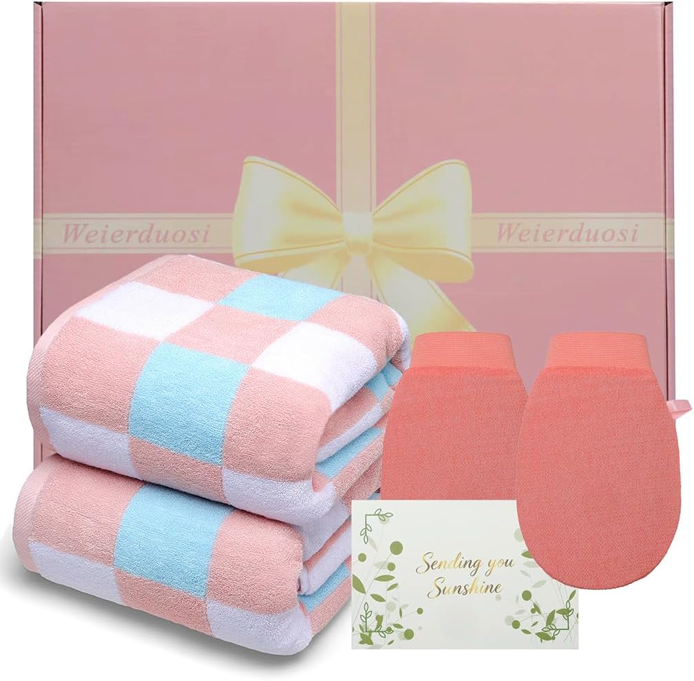 Cotton Checkered Decorative Soft Bath Towels Gift Set | Birthday gifts for mothers, friends, sisters, teenagers, wives, and grandmothers,Gift Baskets