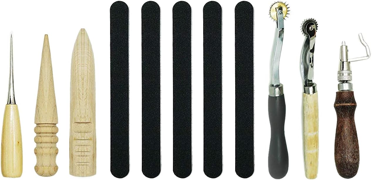 VViViD 59 Piece Leather Working Tools and Supplies Kit with Tool Box, Prong Punch, Edge Beveler, Wax Threads, Needles, Stitching, Sewing, Punching, Leather Making