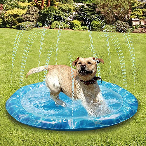 ALL FOR PAWS Hundespielmatte mit Sprinkler, 130CM– Sprinklermatte & Kühlende Wassermatte für Hunde, Outdoor-Spielzeug mit Wassersprinkler, Rutschfester Hunde-Pool für Sommer, Spaß & Abkühlung