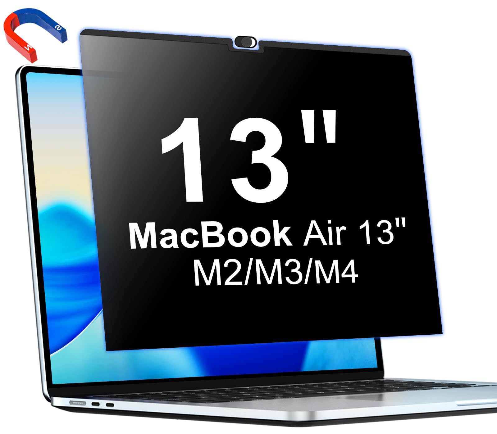 PYS Magnetischer Blickschutzfolie für MacBook Air 13" 13,6 Zoll M2 M3 M4 M5 Chip Sichtschutzfilter mit Webcam Abdeckung um Ihre Privatsphäre zu Schützen