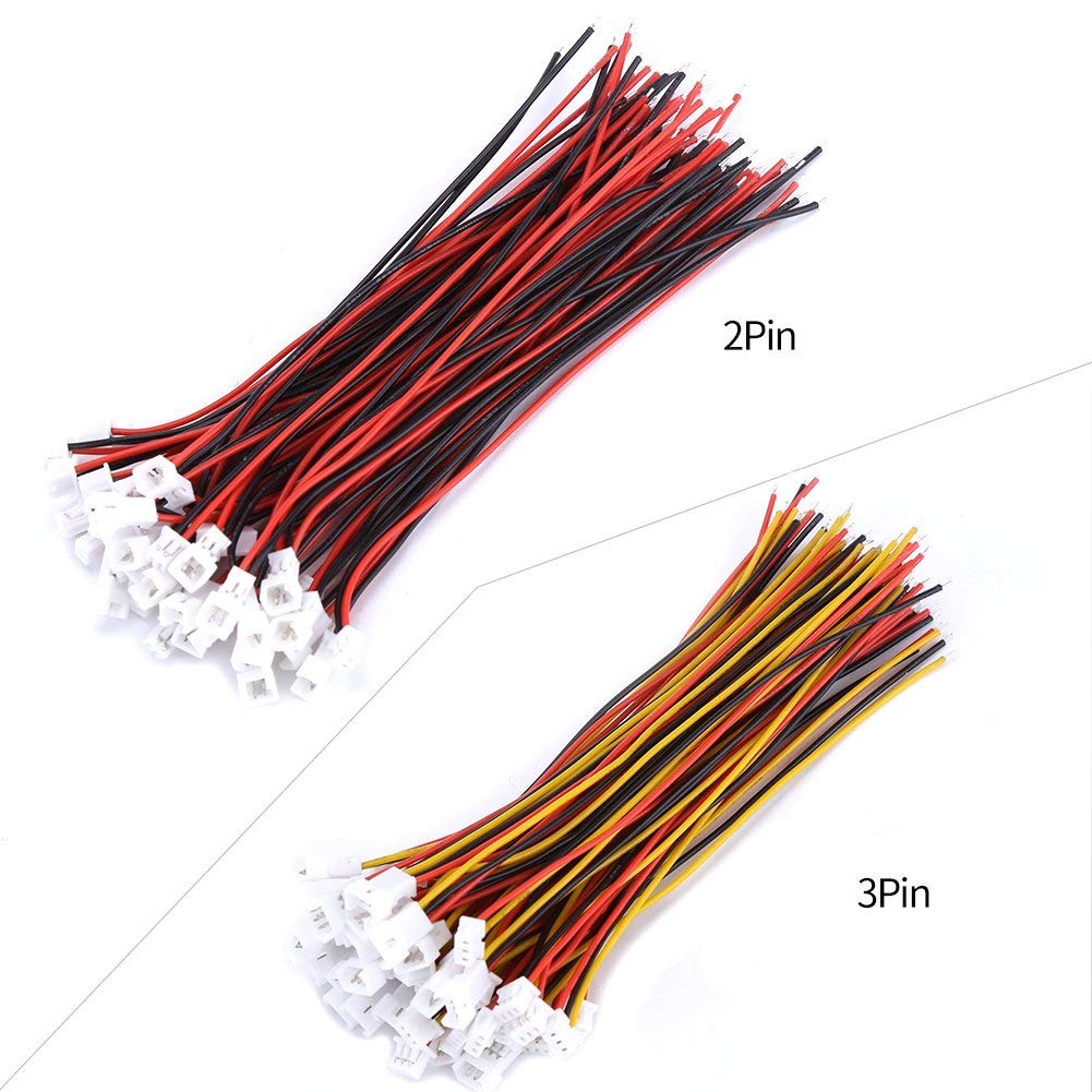 20 zestawów/paczka Micro JST 1.25MM 2-Pin / 3-Pin Złącze męskie i żeńskie z przewodami Kabel OPAKOWANIE WIELOKROTNEGO UŻYTKU socialme-eu (Czerwony + Czarny + Żółty (3 Pin))