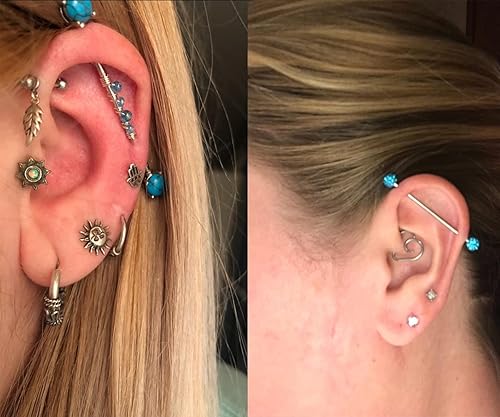 Miniatura 6 de QWALIT - Aretes para piercing industrial aretes industriales de piercing para mujer y hombre de 14 g piercing de acero inoxidable quirúrgico A1/38mm