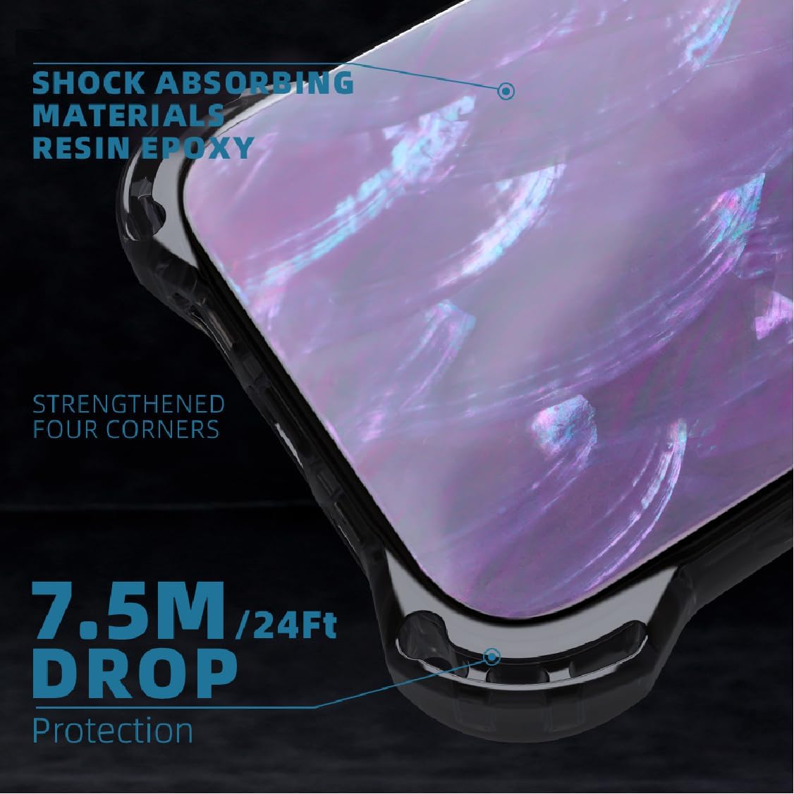 Ultra Impact for iPhone 15 Case Made with Unique Genuine Seashell, Military Grade Drop Tested / 24ft 7.5m Anti-Drop Protection Air Cushion Corners Wireless Charging - Purple