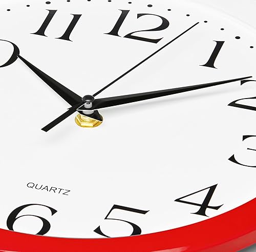 Miniatura 2 de Reloj de cuarzo de pared rojo, silencioso, sin tictac, 12 pulgadas, a pila, redondo, fácil de leer