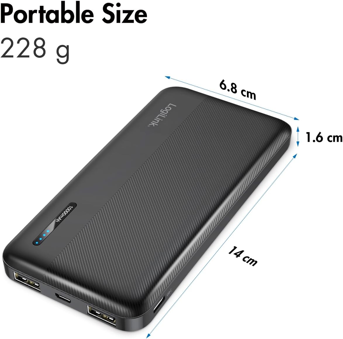 Abmessungen der LogiLink PA0338RF Powerbank