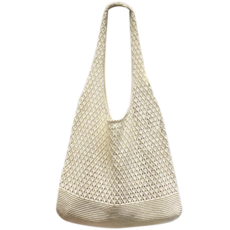 Boho Crochet Beach Tote Shoulder Bag with Colored Beads | Colorful Aesthetic Hippie Knit Bag for Women