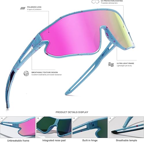 Miniatura 5 de Lentes de sol para niños, lentes de sol de béisbol juveniles, polarizados, deportivos, ciclismo, para niños y niñas, marco ligero