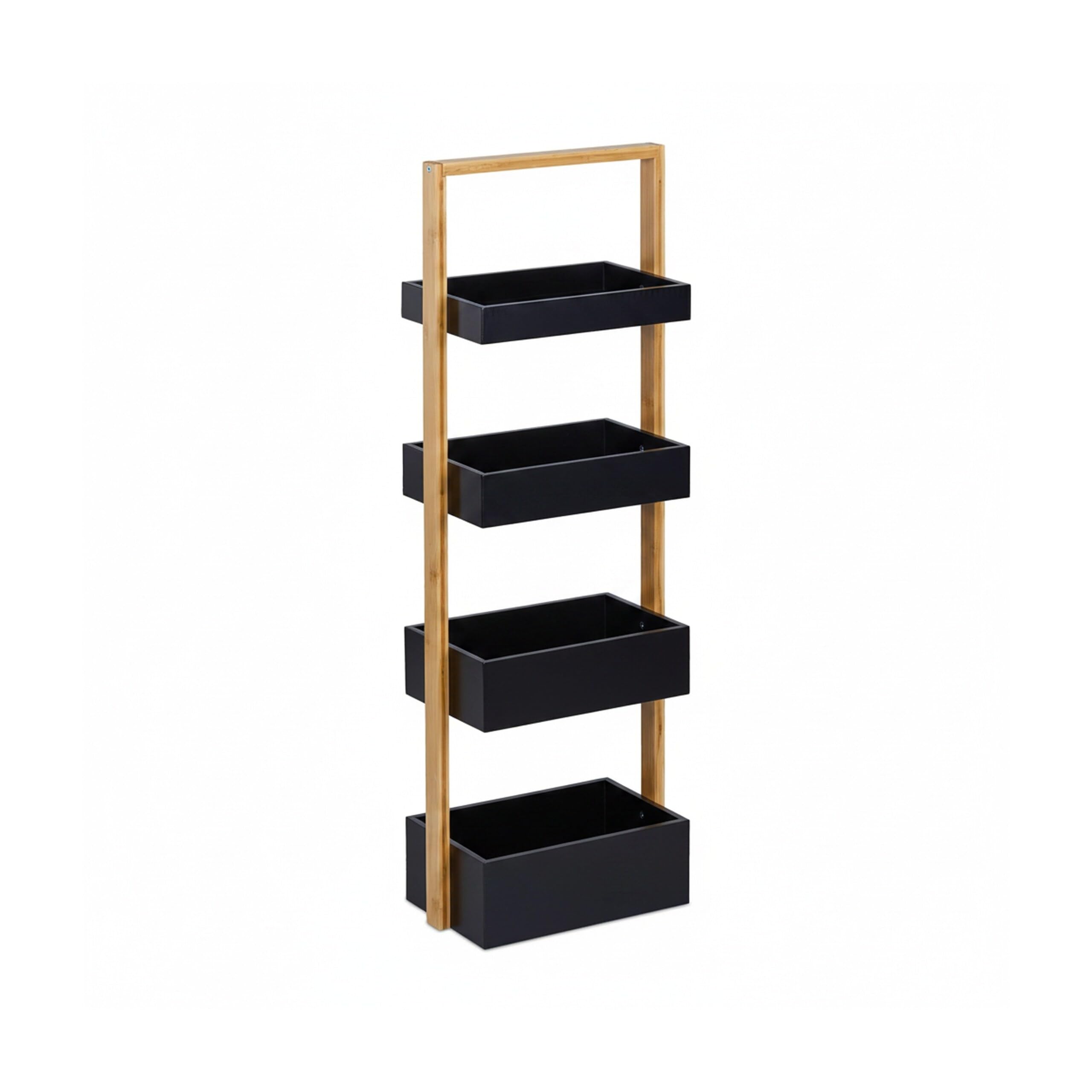 Relaxdays Estantería de Pie para Baño, 4 Baldas, Mueble WC y Cocina, Bambú y MDF, 88 x 30 x 18 cm, Natural y Negro