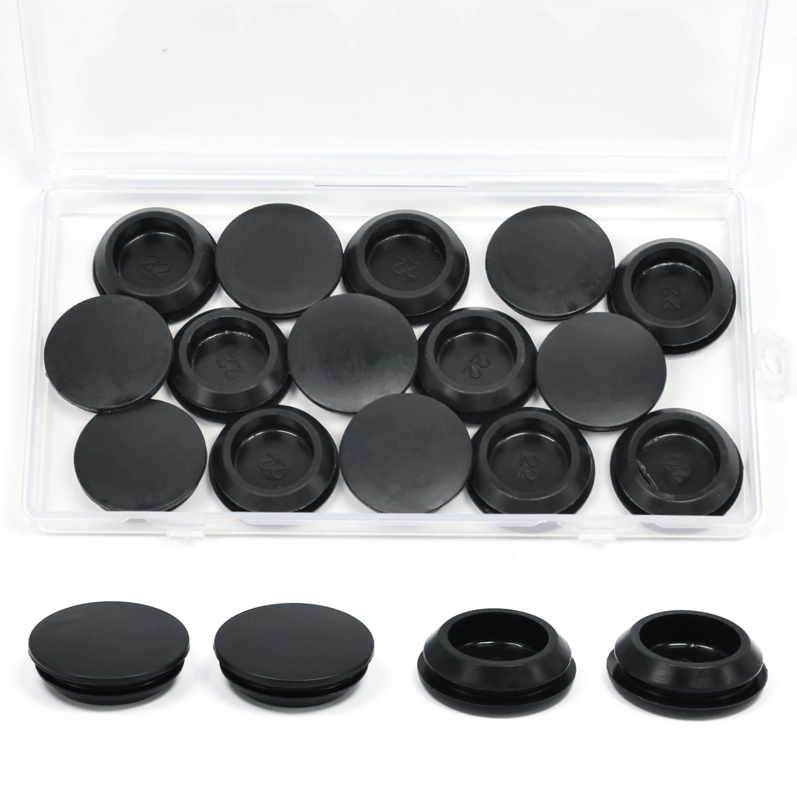 EASYEAH 15PCS Rubber Plugs for Round Holes - 7/8"(22mm) Black Snap in Locking Hole Plugs, Rubber Hole Plugs for Automotive, Industrial & Furniture